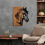 Wallity Horse 1 - Escultura de pared de madera y metal en nogal y negro